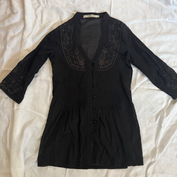 MONORENO Women’s Embroidered Boho Black Tunic Small - Picture 3 of 11